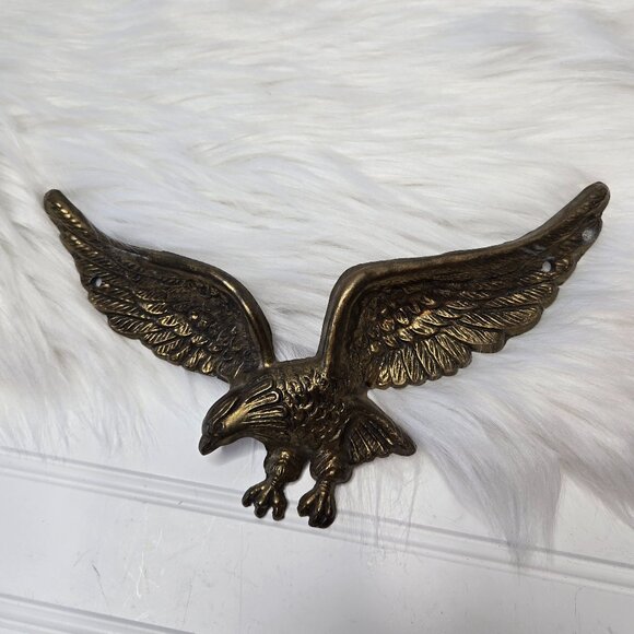 Vintage Wall Plaque American Bald Eagle In Flight Cast Brass 9 in x 5 in #7037 - Picture 1 of 7